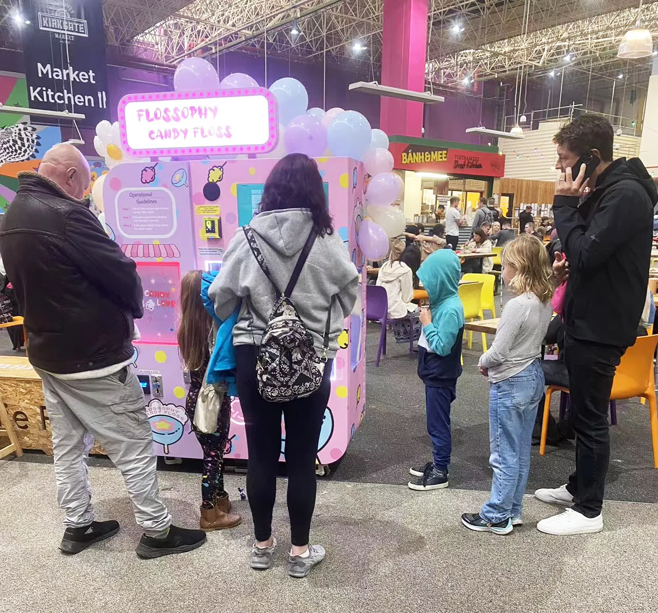 Cotton candy vending machine in a food hall