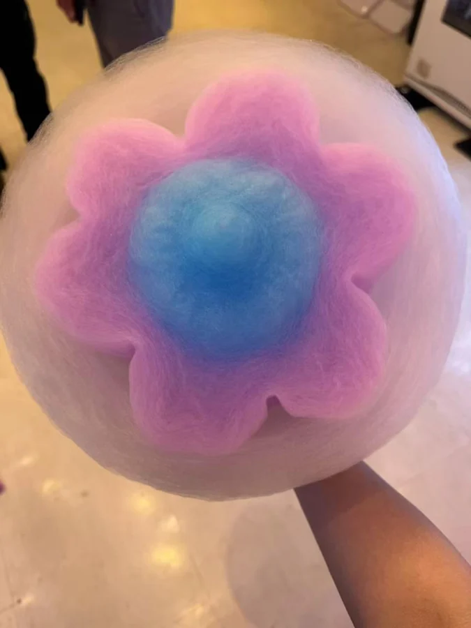 Pink and blue flower-shaped cotton candy