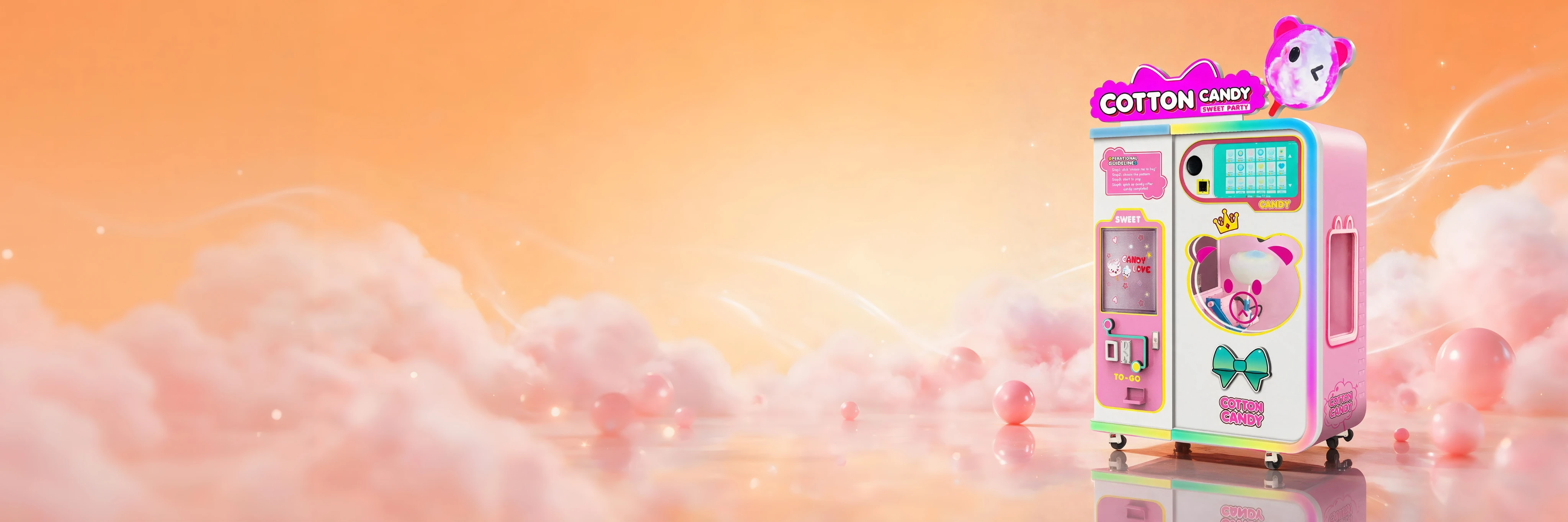Cotton candy vending machine in a warm commercial display